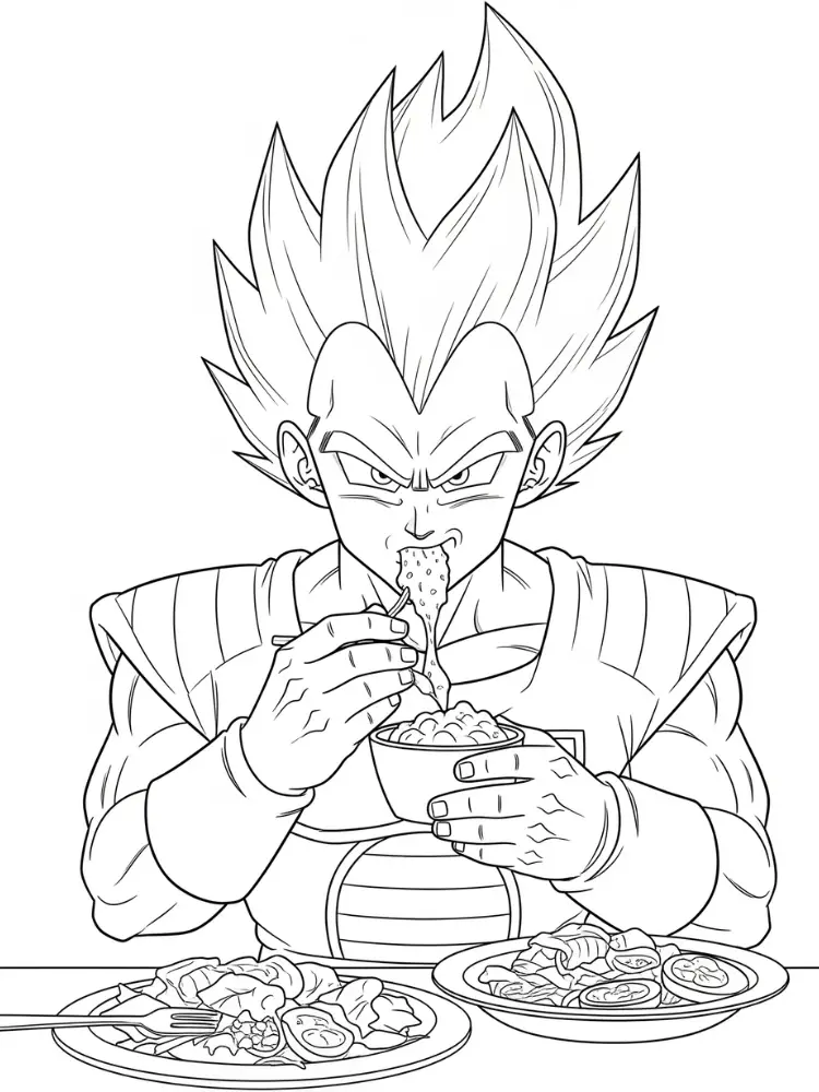 Kleurplaat Dragon Ball Z 13 vegeta aan het eten dragon ball z kleurplaat