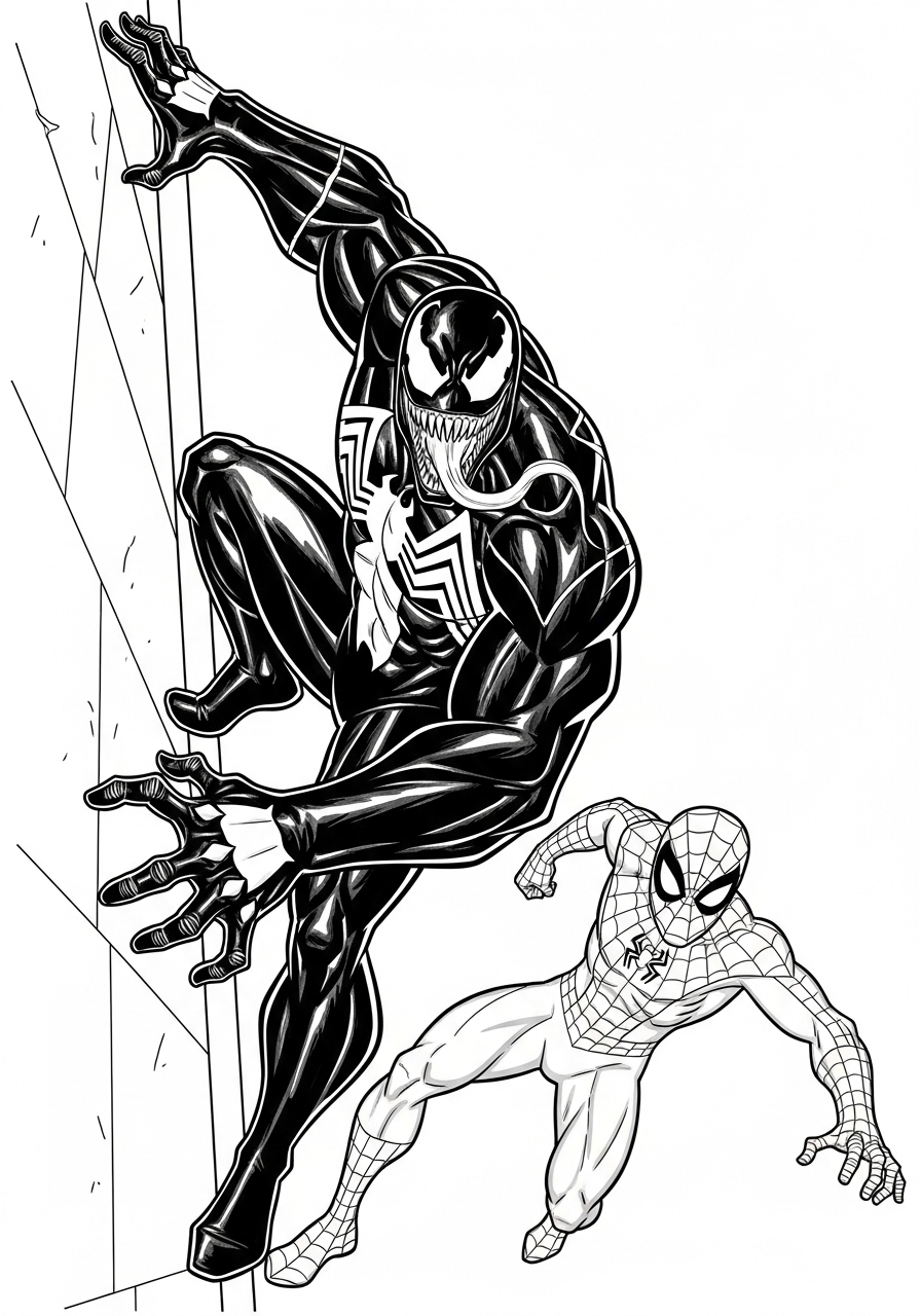 Venom Kleurplaat 14 venom en spiderman klimmen muur kleurplaat