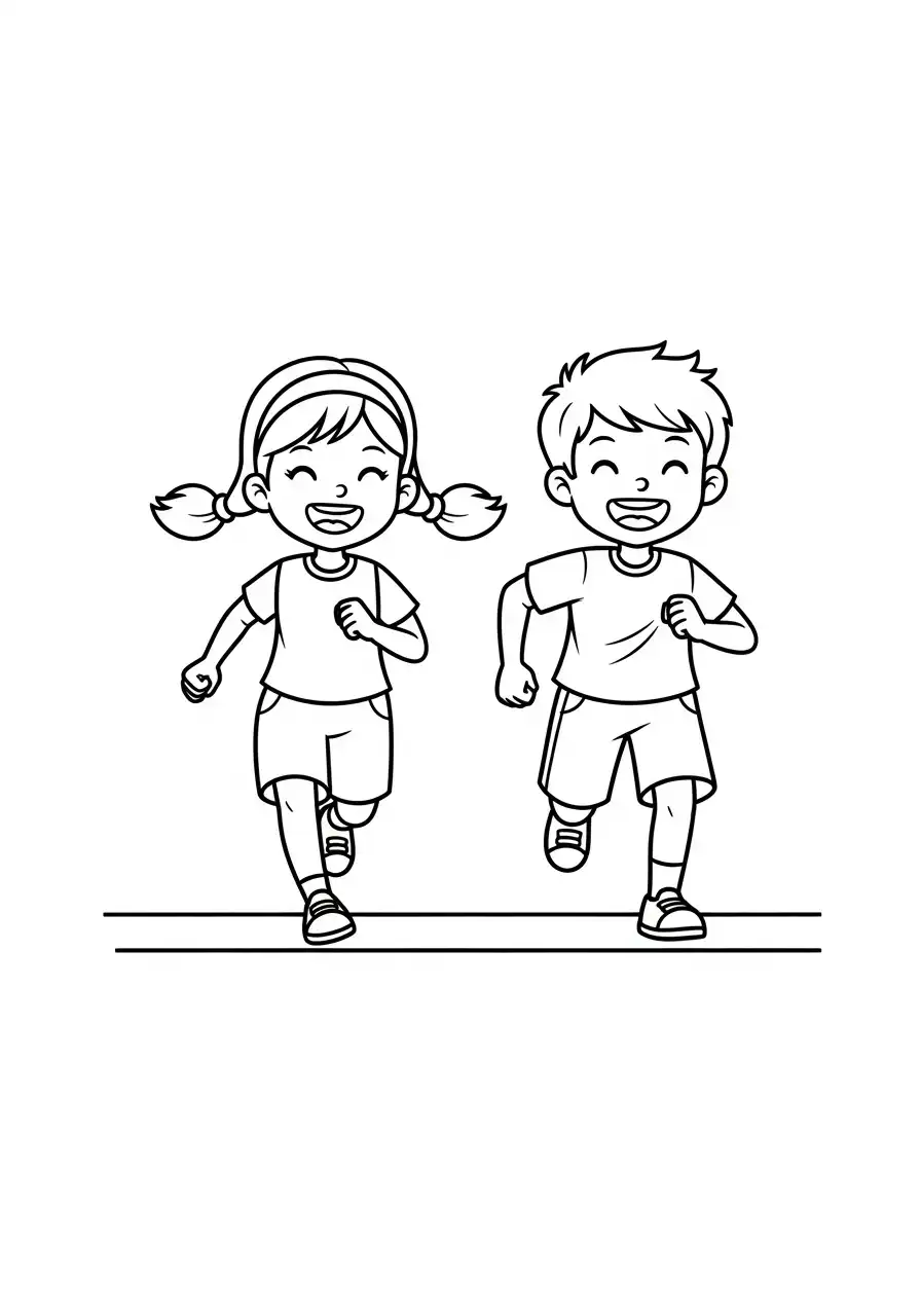 vrienden rennen samen kleurplaat