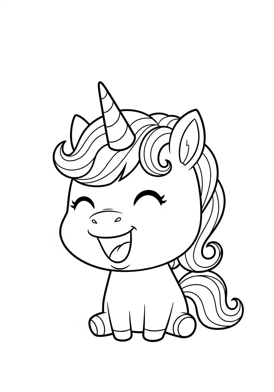 vrolijk lachende chibi eenhoorn kleurplaat