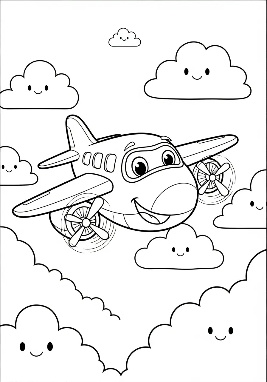 Vliegtuig Kleurplaat 9 vrolijk propeller vliegtuig kleurplaat