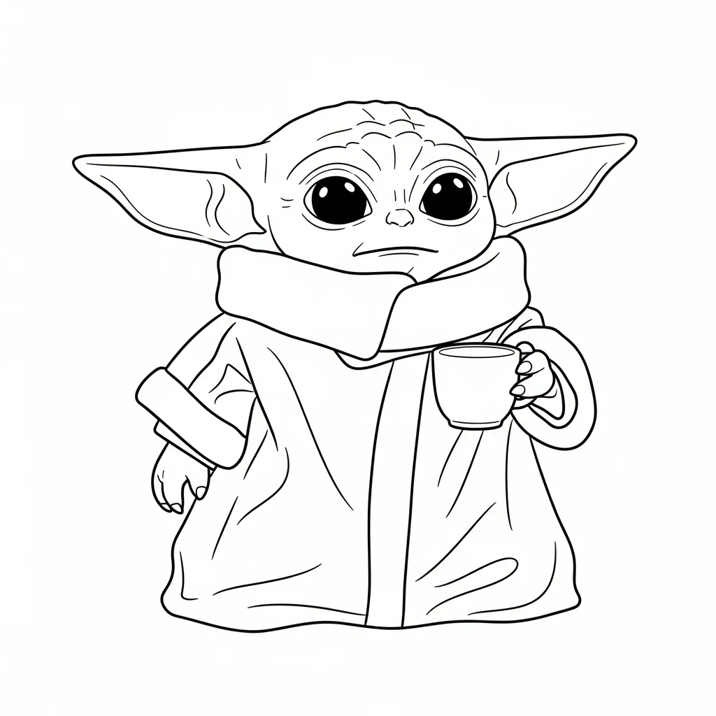 Kleurplaat Baby Yoda 4