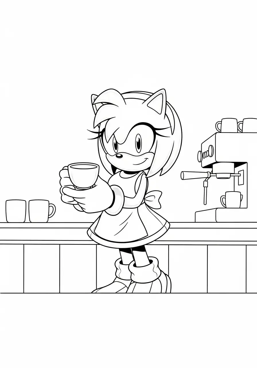 Kleurplaat Amy Rose 8 amy koffie tijd kleurplaat