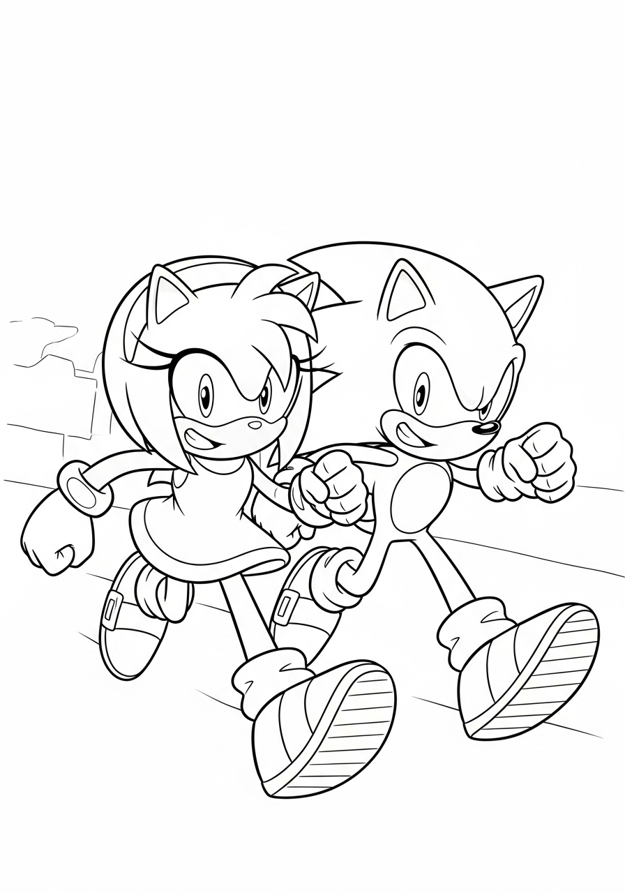 Kleurplaat Amy Rose 16 amy rose en sonic rennen samen kleurplaat
