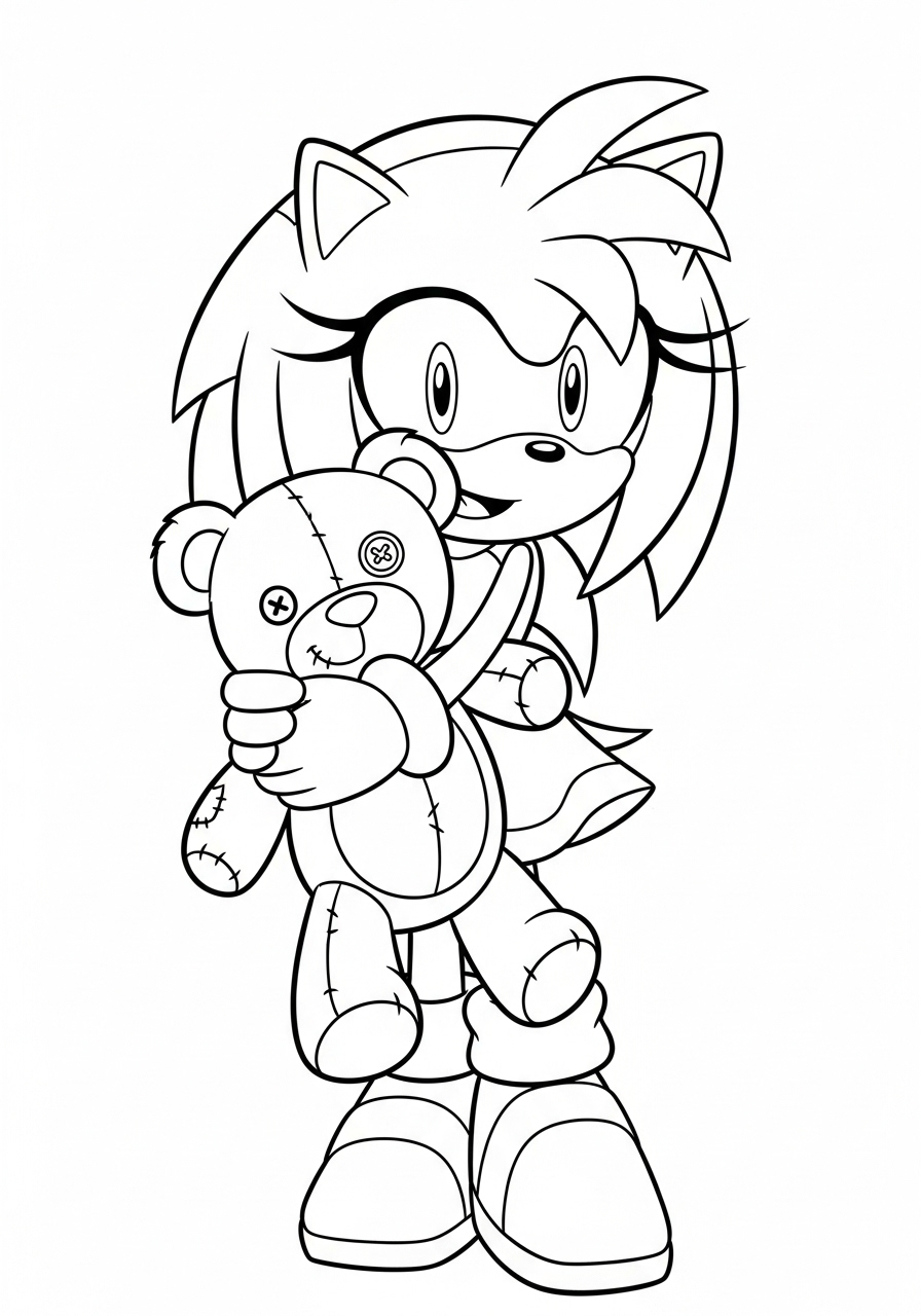 Kleurplaat Amy Rose 14 amy rose knuffelt met teddybeer kleurplaat