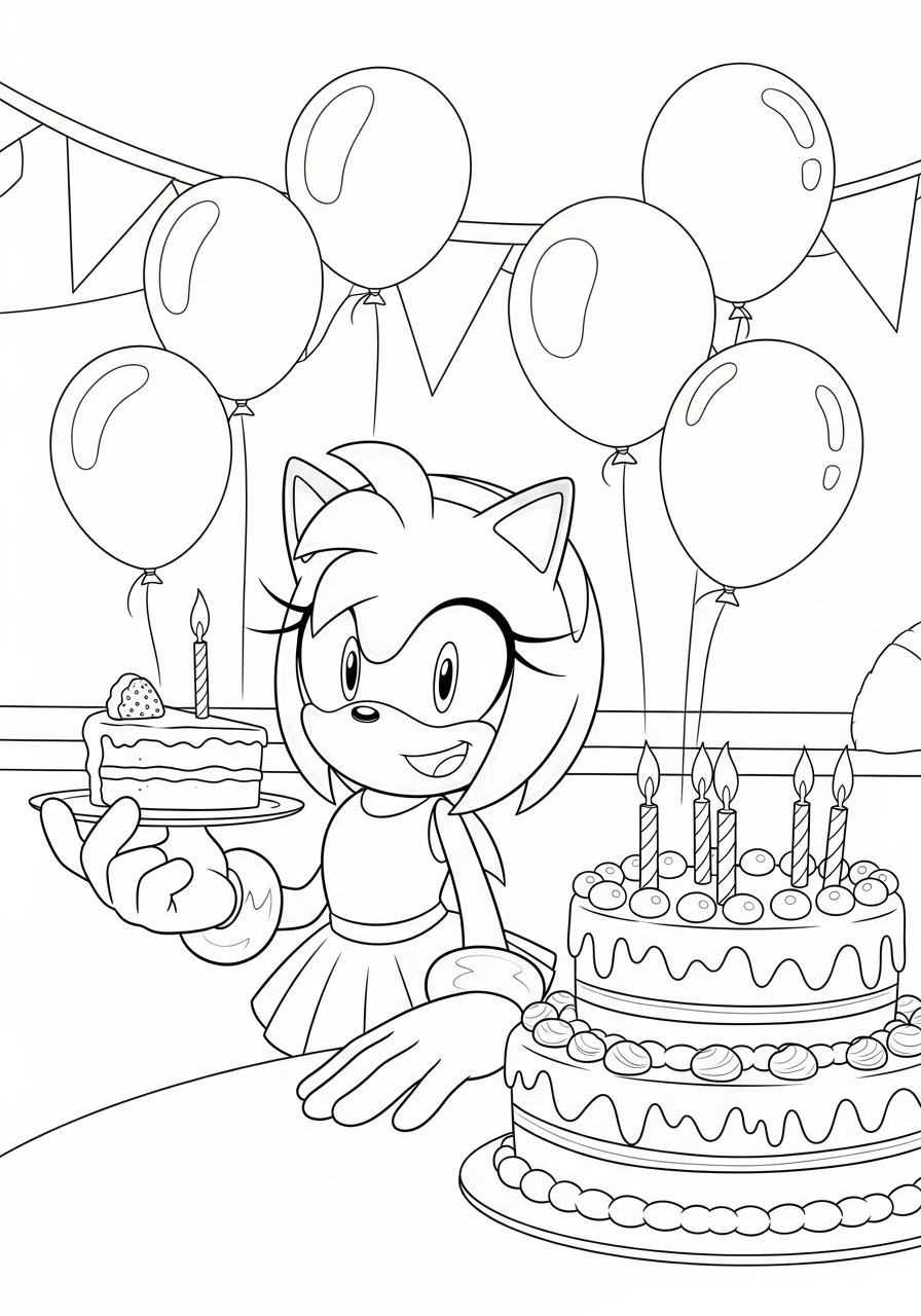 Kleurplaat Amy Rose 8 amy rose viert verjaardag met taart kleurplaat