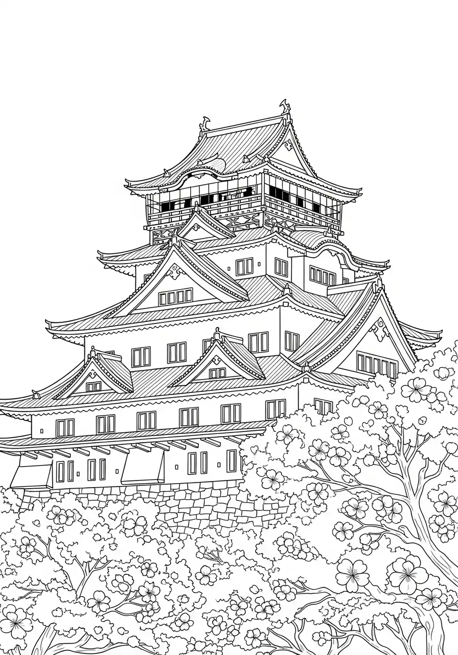 aziatisch bloesem kasteel kleurplaat