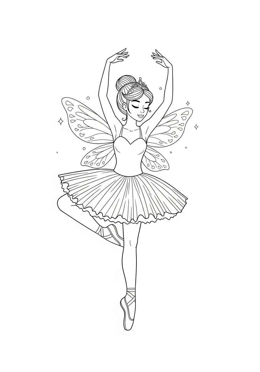 Ballerina Kleurplaat 18 ballerina met fee vleugels en tiara kleurplaat