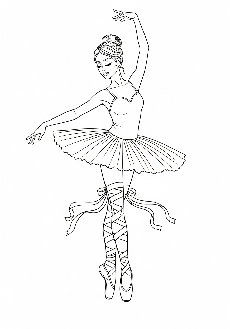 Ballerina Kleurplaat 15 ballerina met striklinten op spitzen kleurplaat