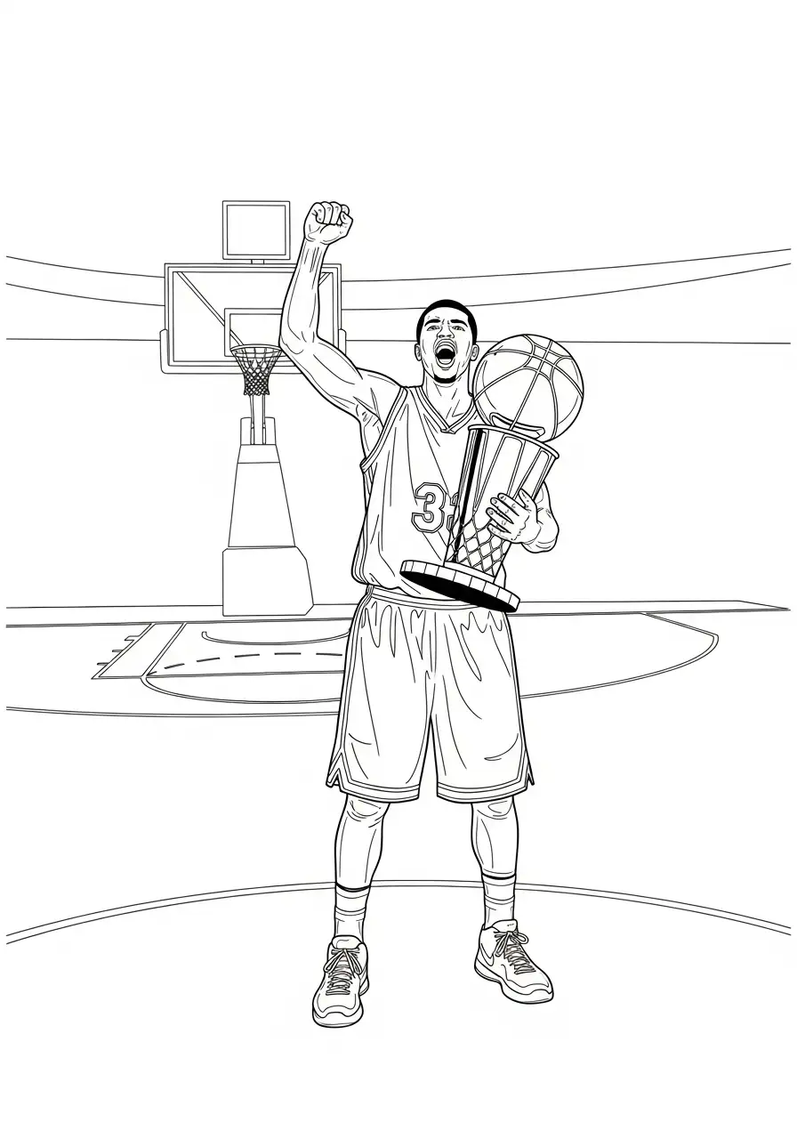 Basketbal Kleurplaat 8 basketbal kampioen trofee kleurplaat