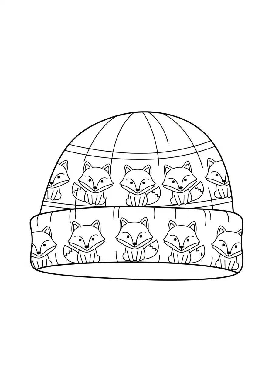 beanie met schattige vossen kleurplaat