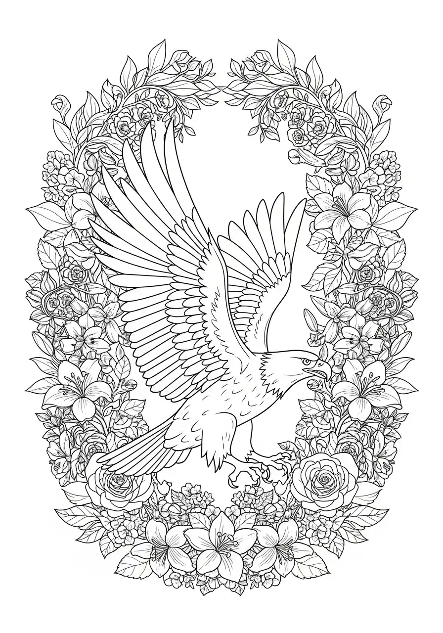 bloemenkrans adelaar kleurplaat