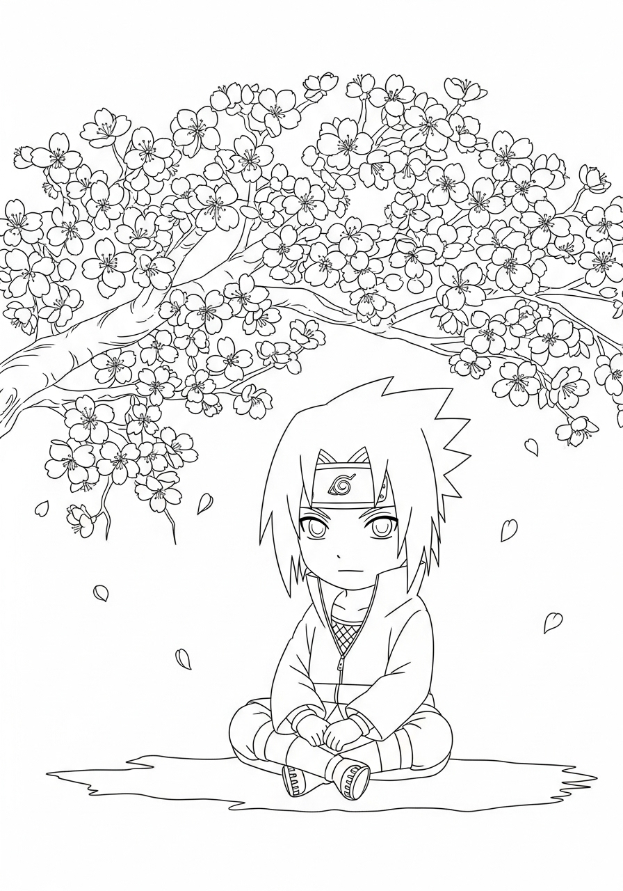 Kleurplaat Uchiha Sasuke 26 chibi uchiha sasuke onder boom kleurplaat