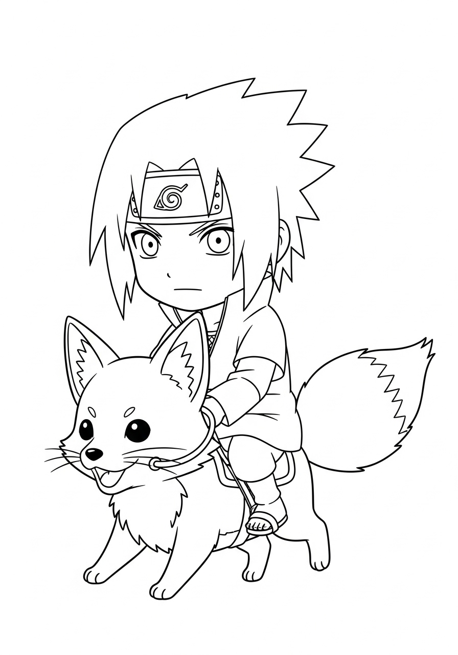 Kleurplaat Uchiha Sasuke 25 chibi uchiha sasuke op dier kleurplaat