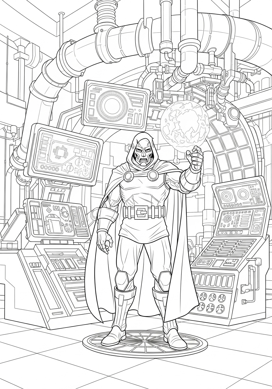 Kleurplaat Doctor Doom 12 doctor doom in het laboratorium kleurplaat
