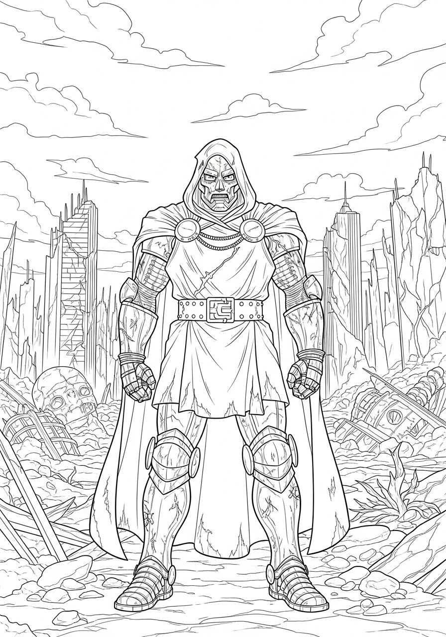 Kleurplaat Doctor Doom 13 doctor doom in verwoeste stad kleurplaat