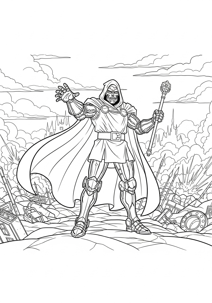 Kleurplaat Doctor Doom 14 doctor doom magische staf kleurplaat