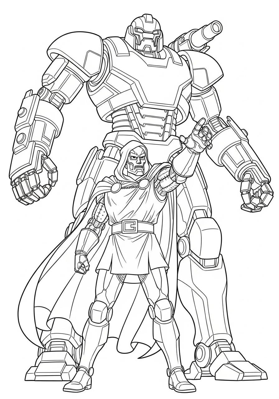 Kleurplaat Doctor Doom 18 doctor doom met grote robot kleurplaat