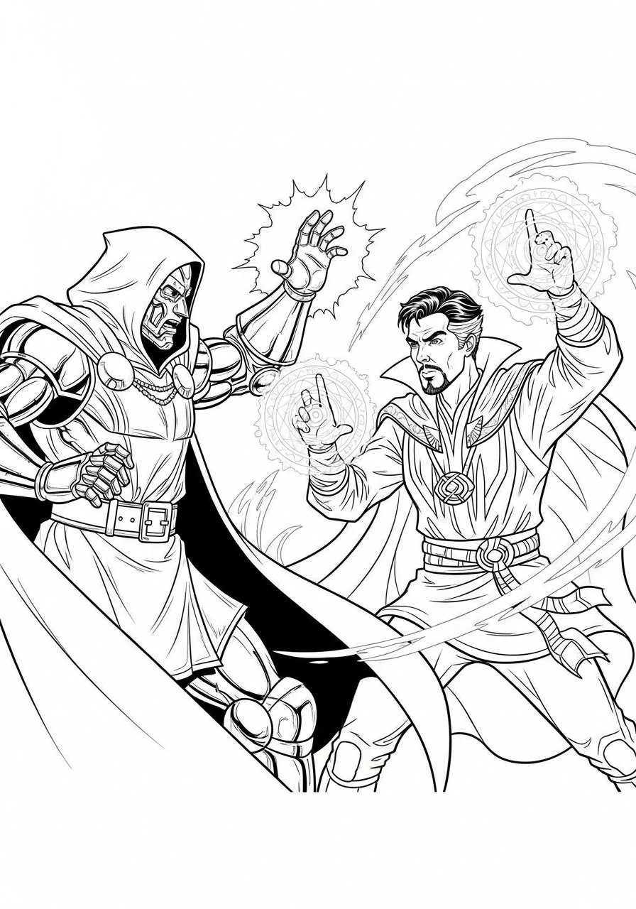 Kleurplaat Doctor Doom 23 doctor doom vecht met doctor strange kleurplaat