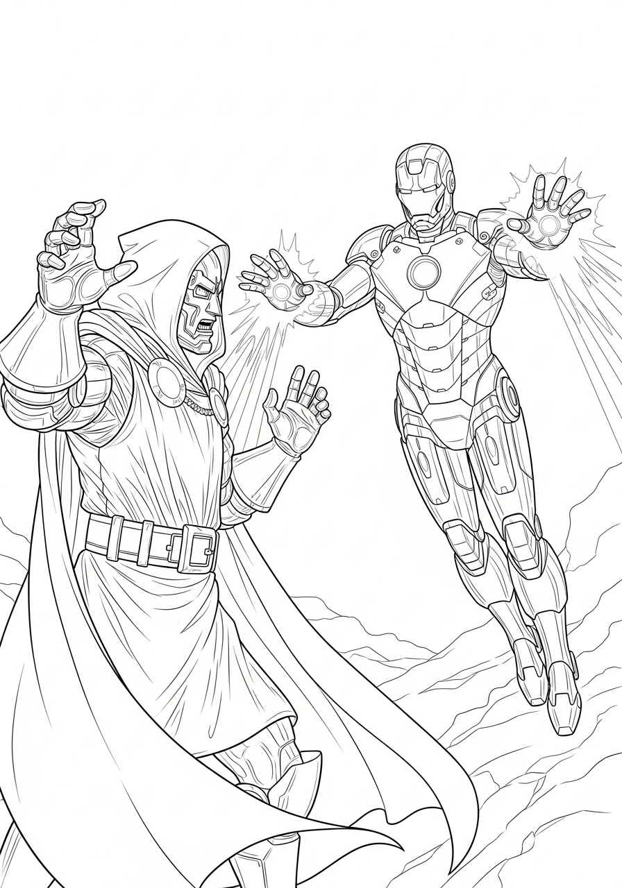 Kleurplaat Doctor Doom 24 doctor doom vecht met iron man kleurplaat