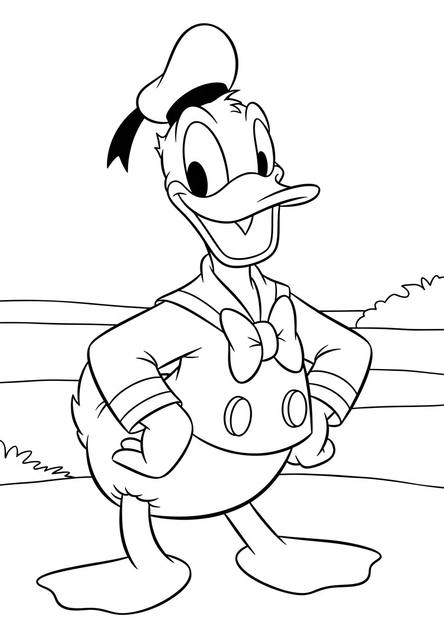 donald poseert trots kleurplaat