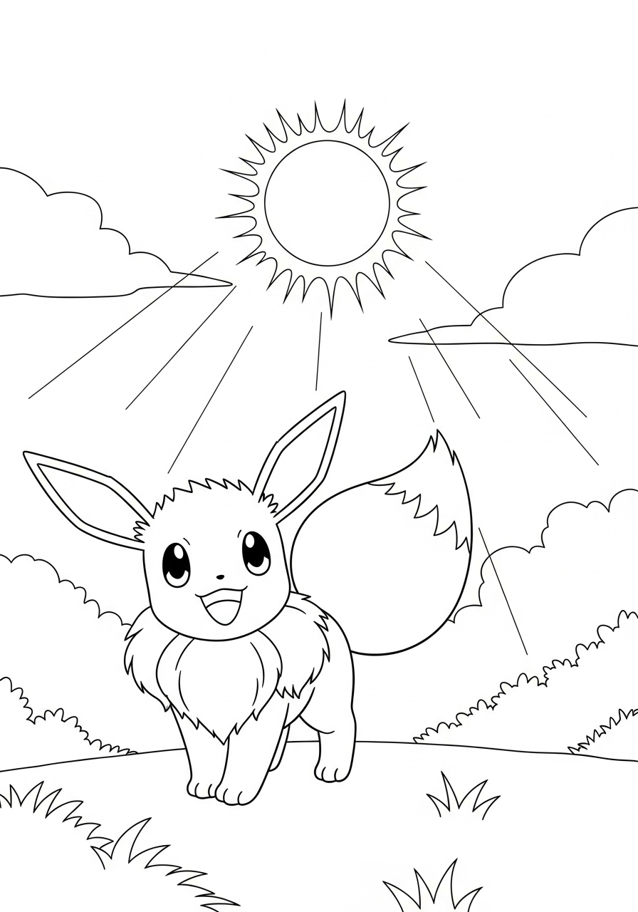 eevee in de zonsondergang kleurplaat