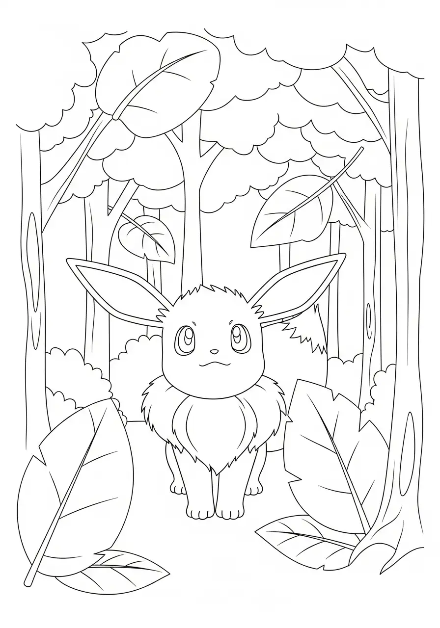 eevee in het magische bos kleurplaat
