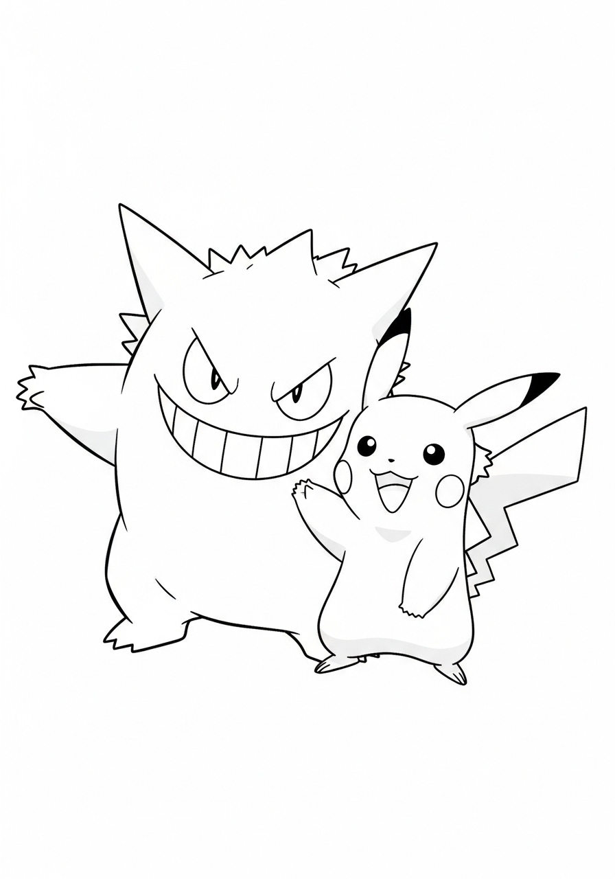 Gengar kleurplaat 22 gengar en pikachu vrienden kleurplaat