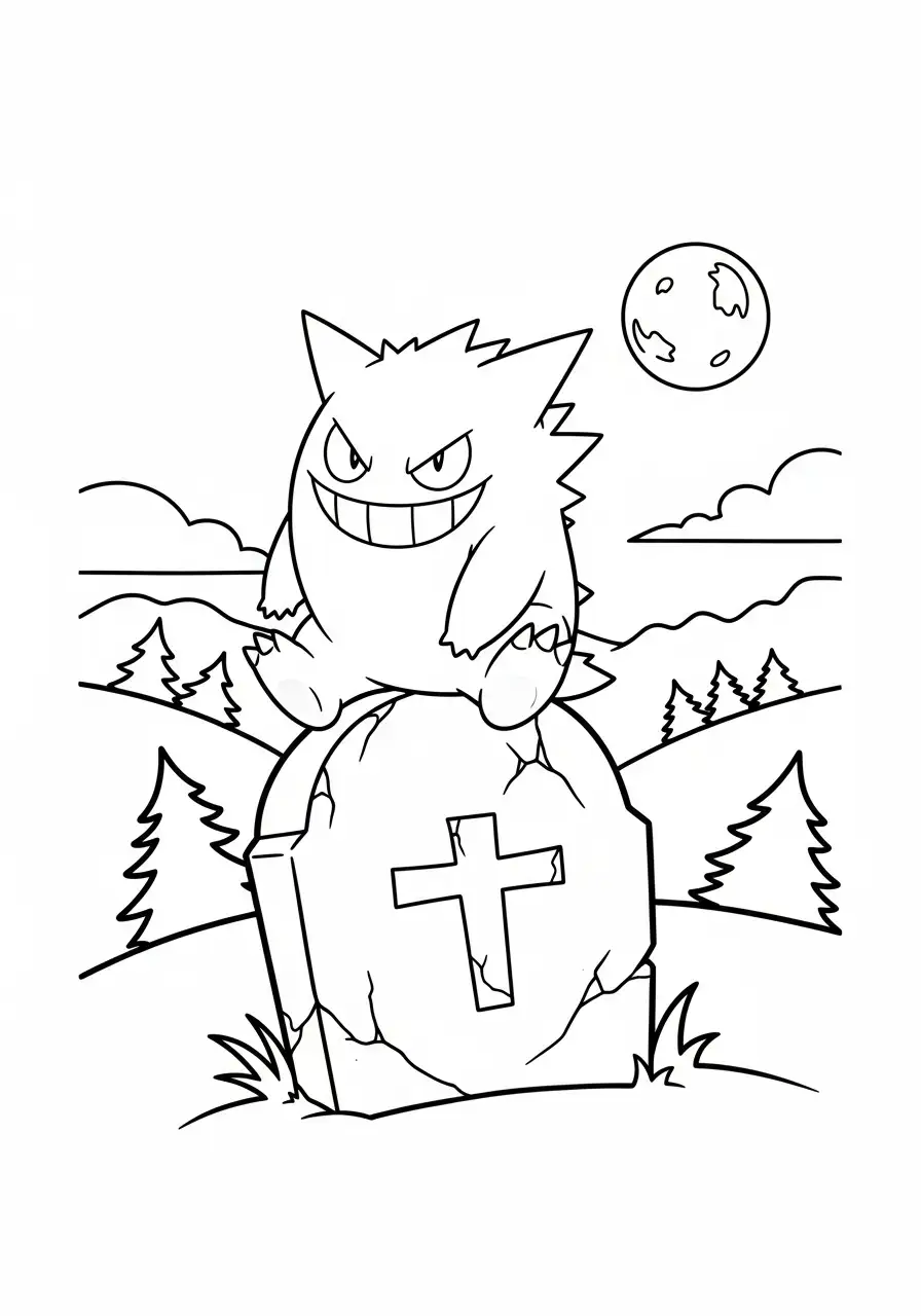 gengar grafsteen maan kleurplaat