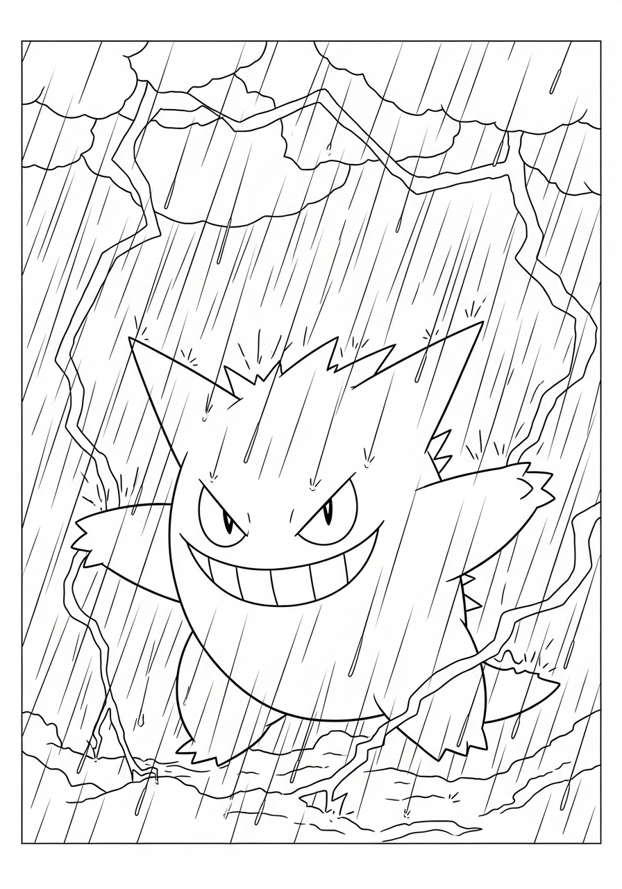 Gengar kleurplaat 21 gengar in de regen kleurplaat