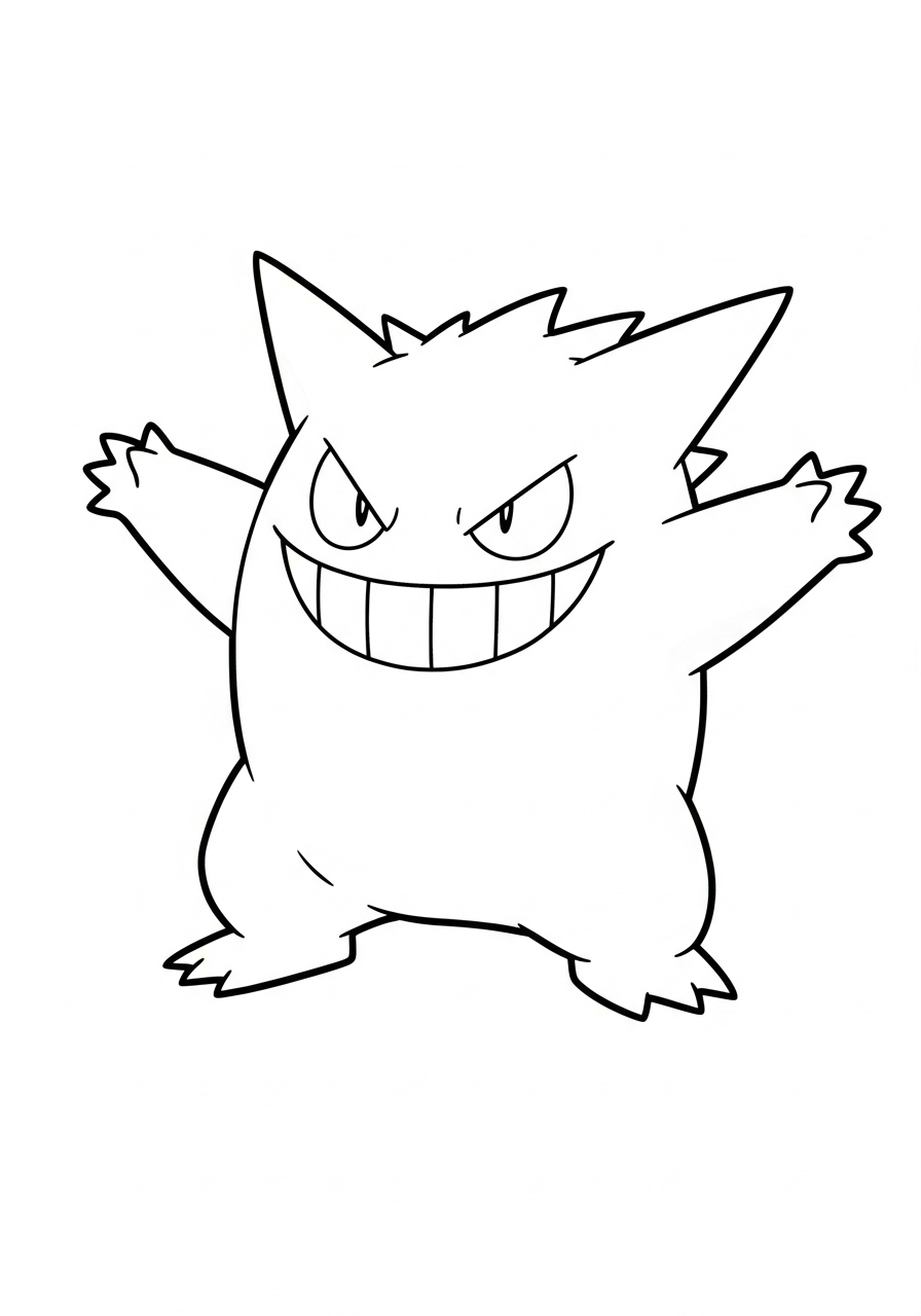 Gengar kleurplaat 14 gengar met uitgestrekte armen kleurplaat