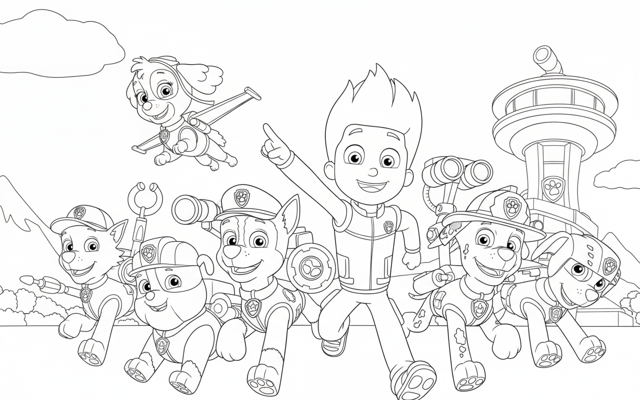 Paw Patrol kleurplaat 8 heldhaftige teamactie kleurplaat