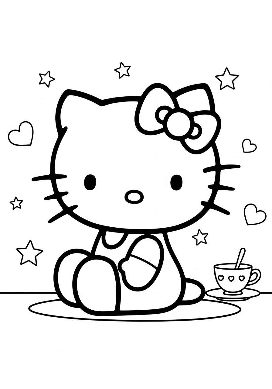 Hello kitty kleurplaat 10 hello kitty met sterren en hartjes kleurplaat