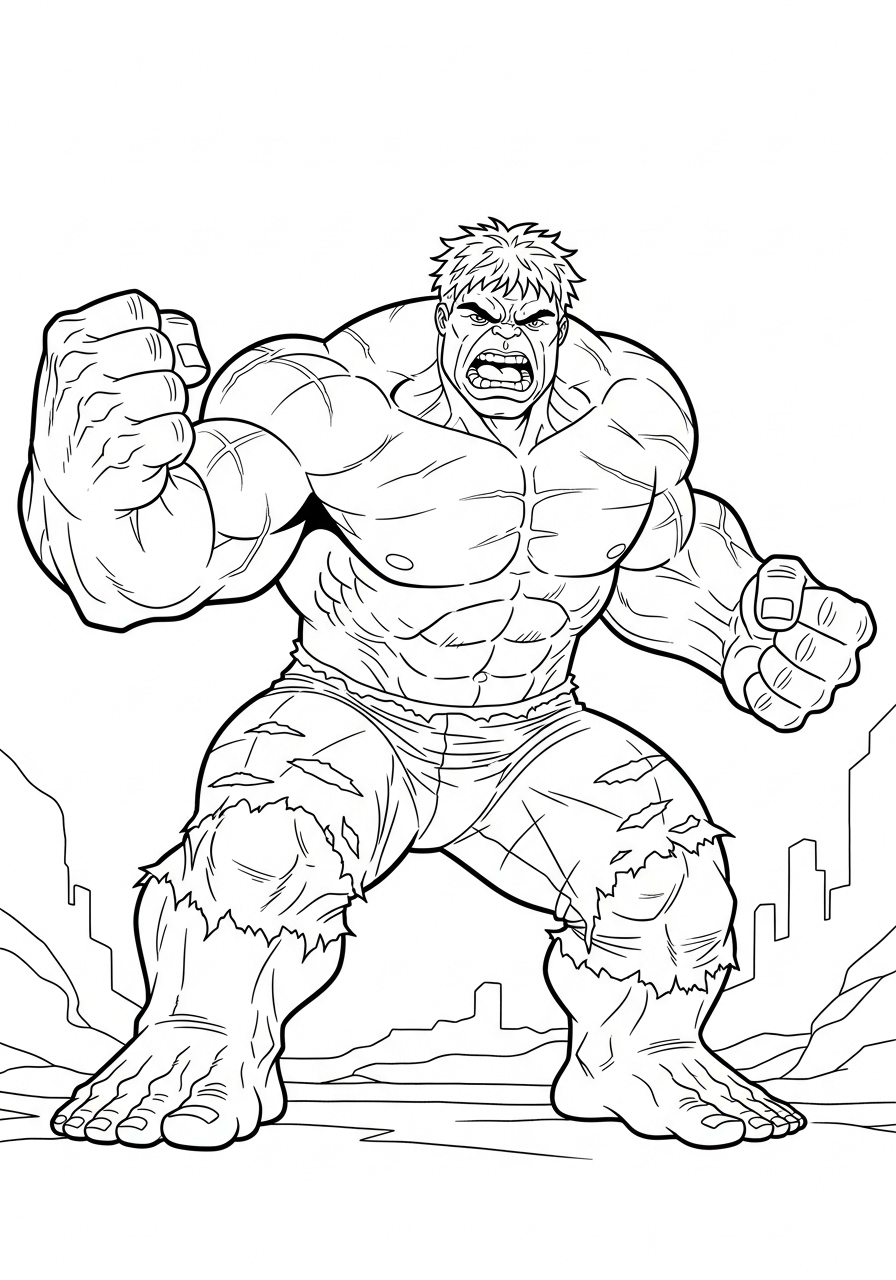 Kleurplaat Hulk 9 hulk slaat met vuist kleurplaat