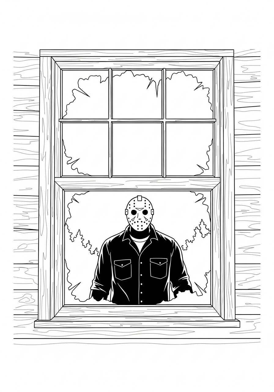 Kleurplaat Jason Voorhees 10 jason voorhees bij venster kleurplaat