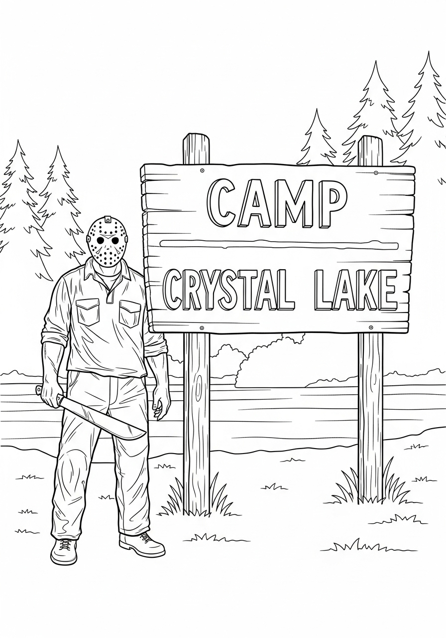 Kleurplaat Jason Voorhees 11 jason voorhees camp crystal lake kleurplaat