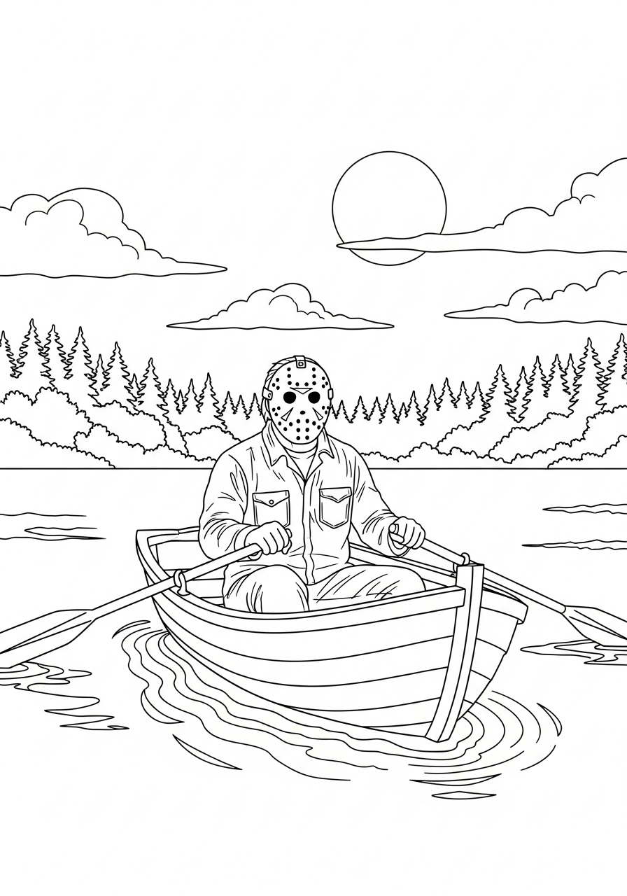 Kleurplaat Jason Voorhees 12 jason voorhees in boot kleurplaat