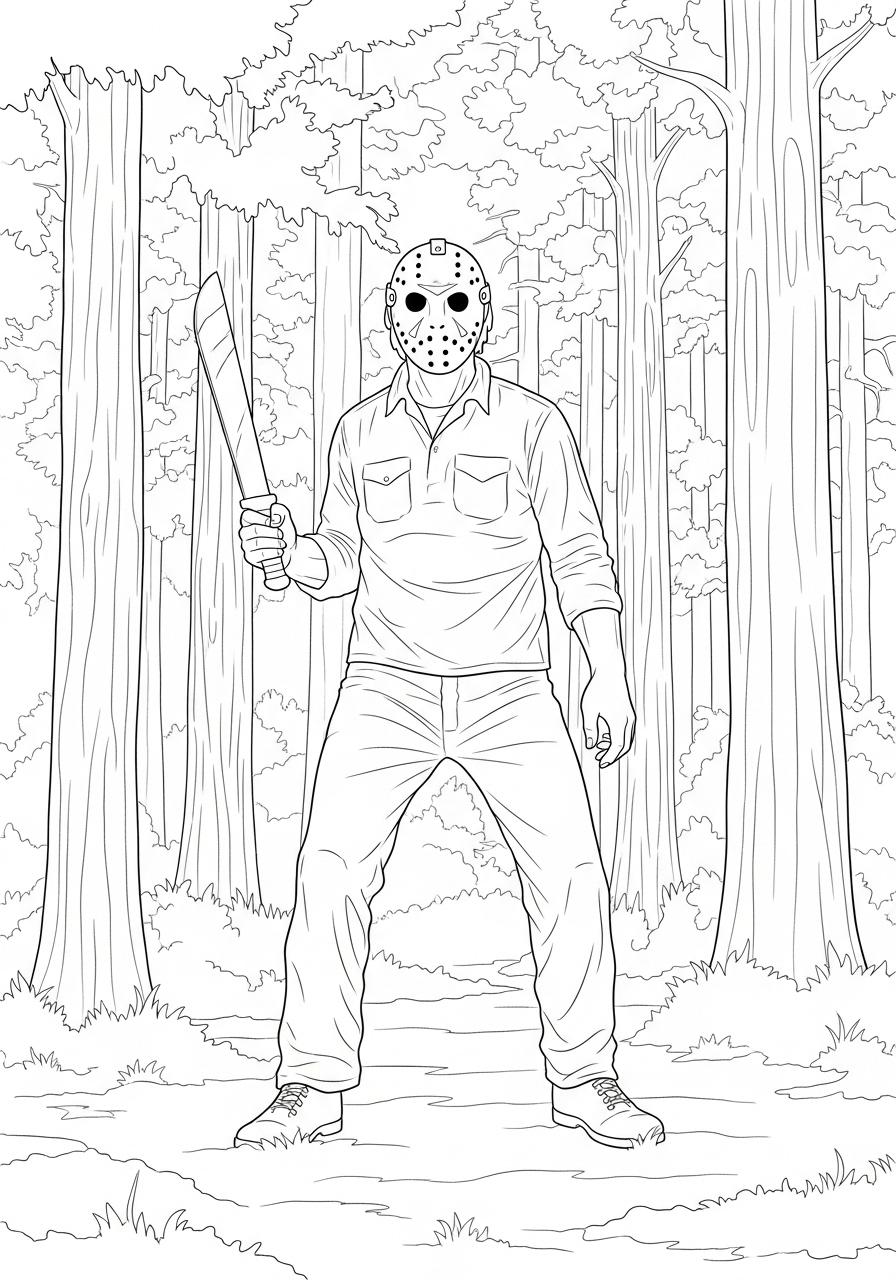 Kleurplaat Jason Voorhees 13 jason voorhees in bos kleurplaat
