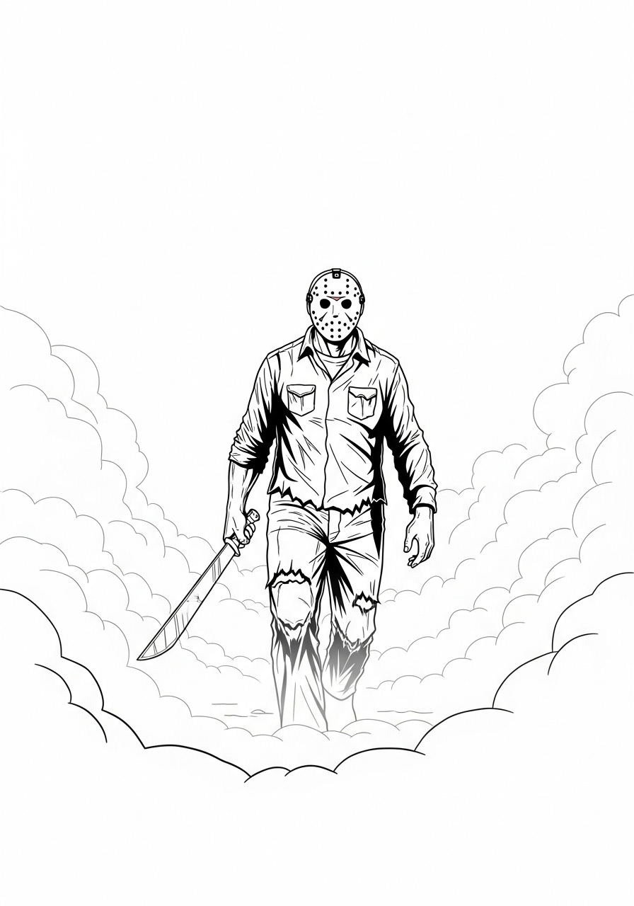 Kleurplaat Jason Voorhees 14 jason voorhees in mist kleurplaat