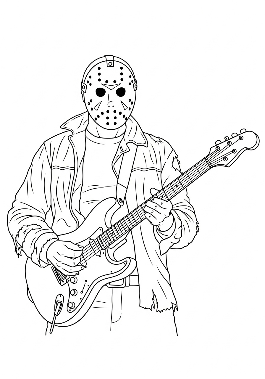 Kleurplaat Jason Voorhees 16 jason voorhees met gitaar kleurplaat