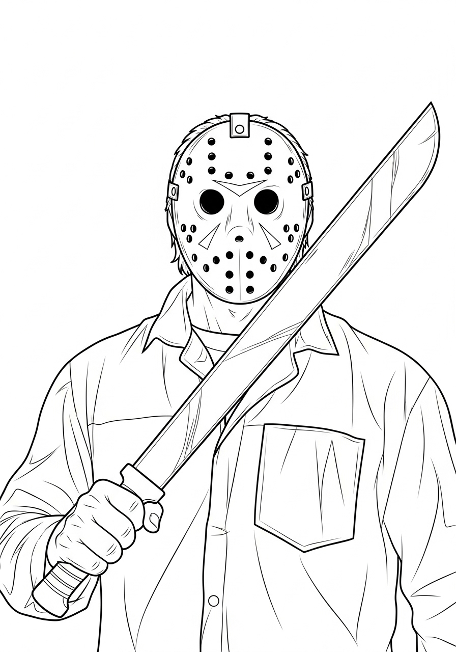 Kleurplaat Jason Voorhees 17 jason voorhees met machete kleurplaat
