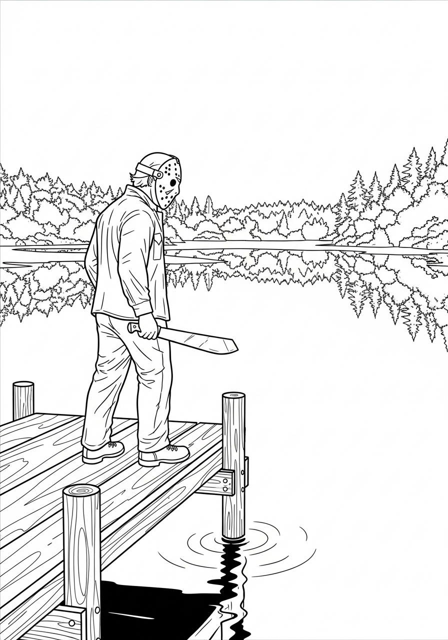 Kleurplaat Jason Voorhees 19 jason voorhees op steiger kleurplaat