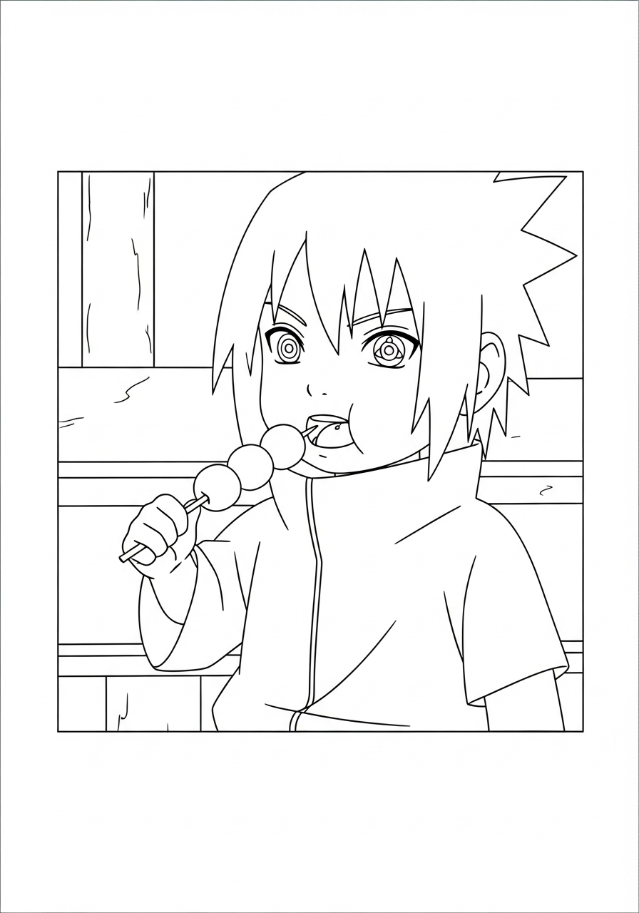 Kleurplaat Uchiha Sasuke 24 jonge uchiha sasuke met snack kleurplaat