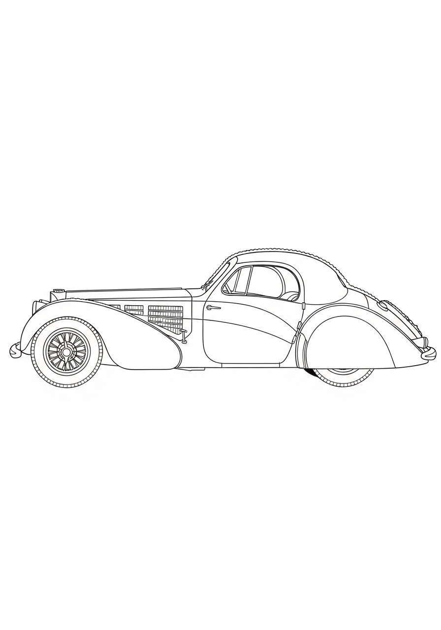 Kleurplaat Bugatti 12 klassieke bugatti auto zijaanzicht kleurplaat