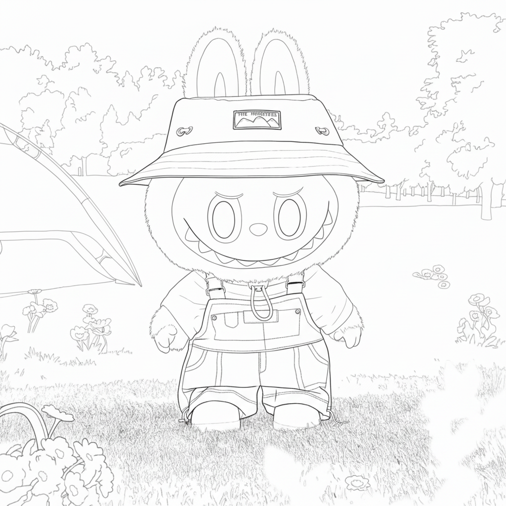 labubu op de camping kleurplaat