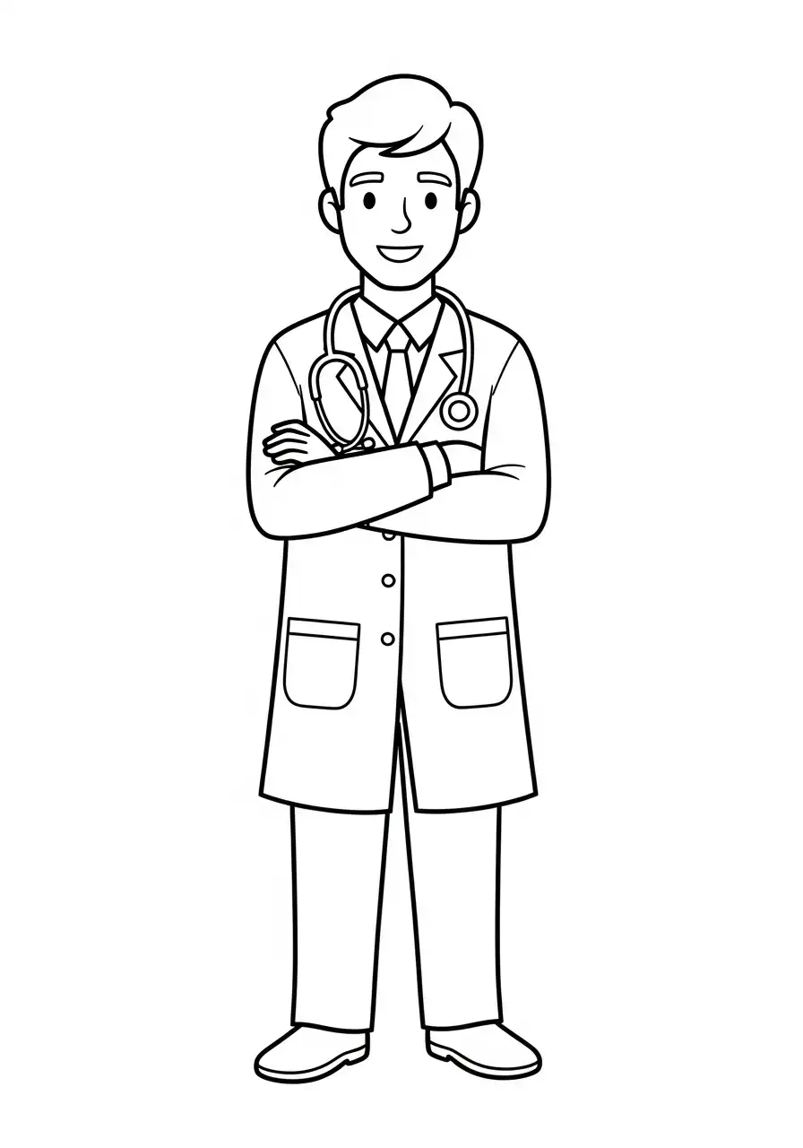 lachende dokter met gekreuzde armen kleurplaat
