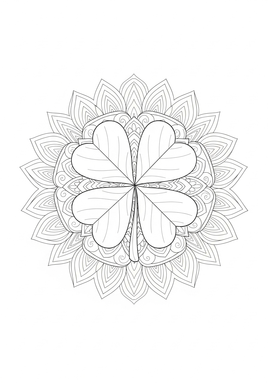 Kleurplaat Klavertje Vier 8 mandala klavertje vier kleurplaat