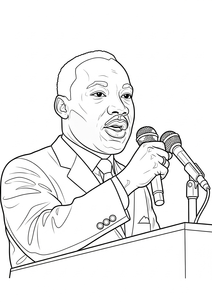 Kleurplaat Martin Luther King Jr 16 martin luther king met microfoon kleurplaat
