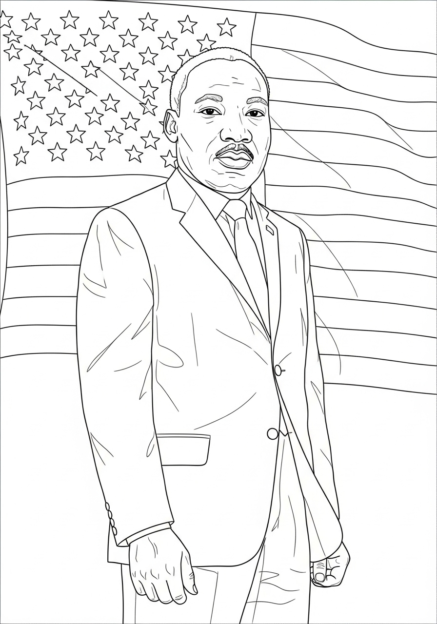 Kleurplaat Martin Luther King Jr 15 martin luther king met vlag op achtergrond kleurplaat