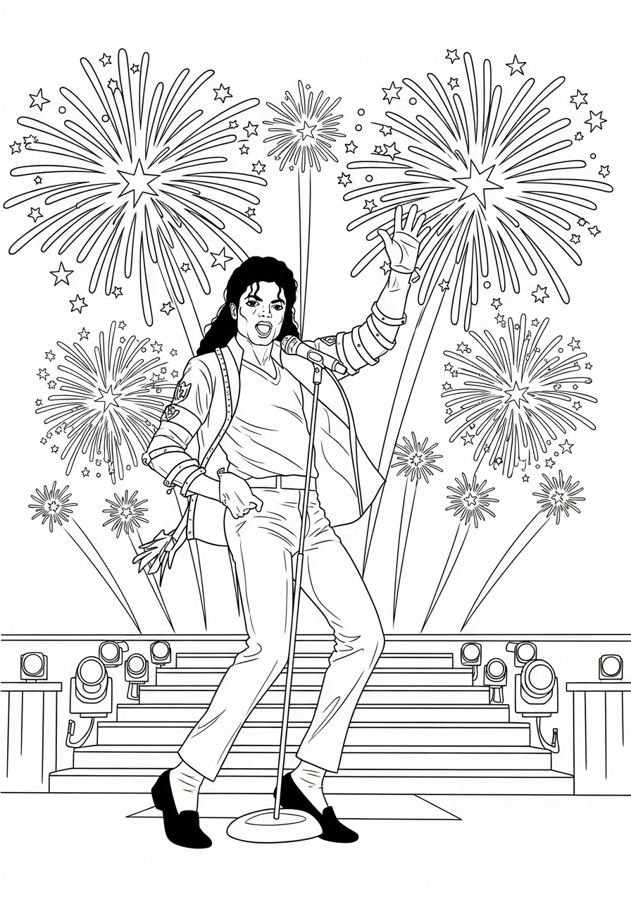 Kleurplaat Michael Jackson 26 michael jackson optreden vuurwerk kleurplaat